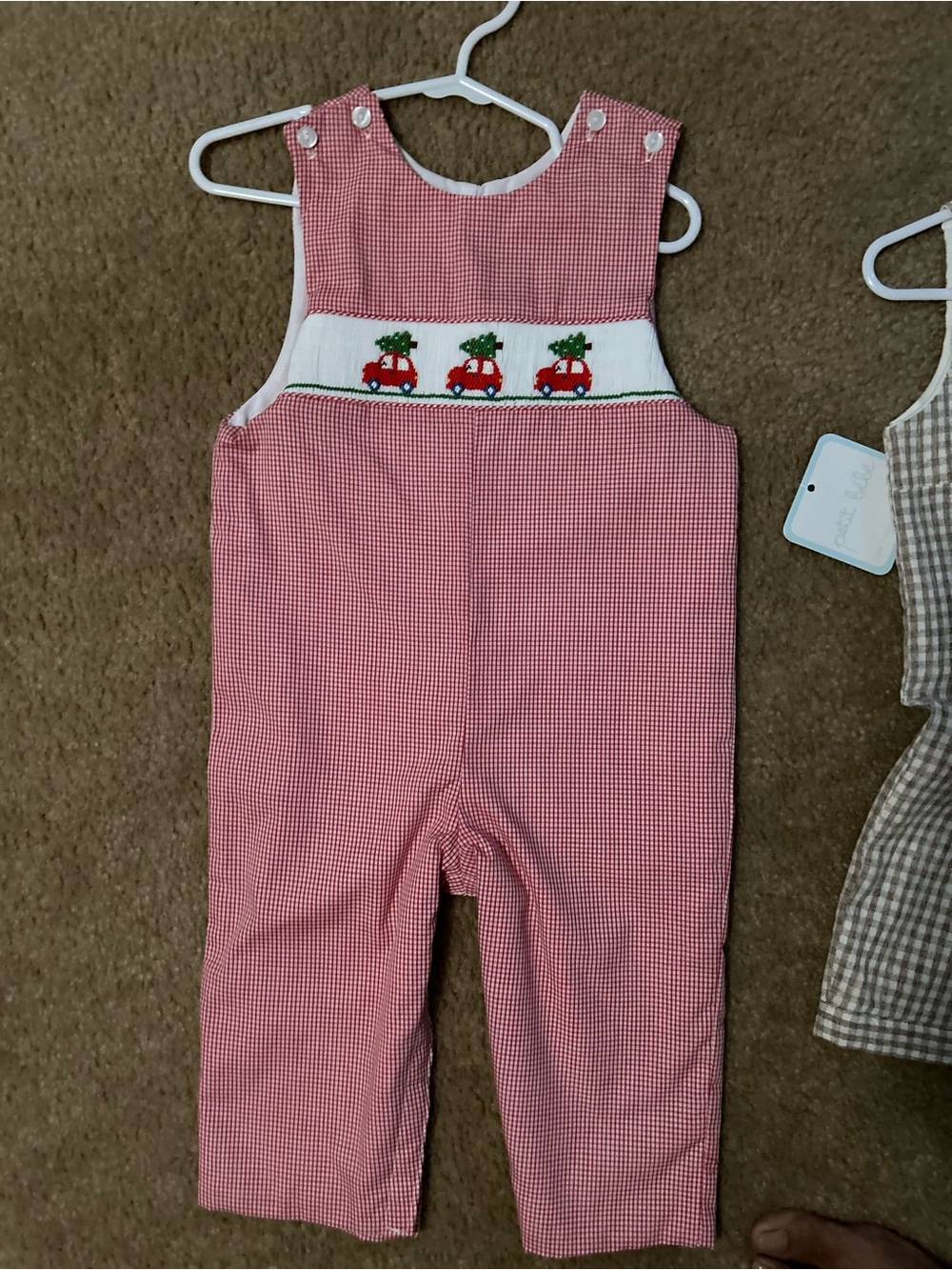 Children's Red Gingham Smocked Car Overalls